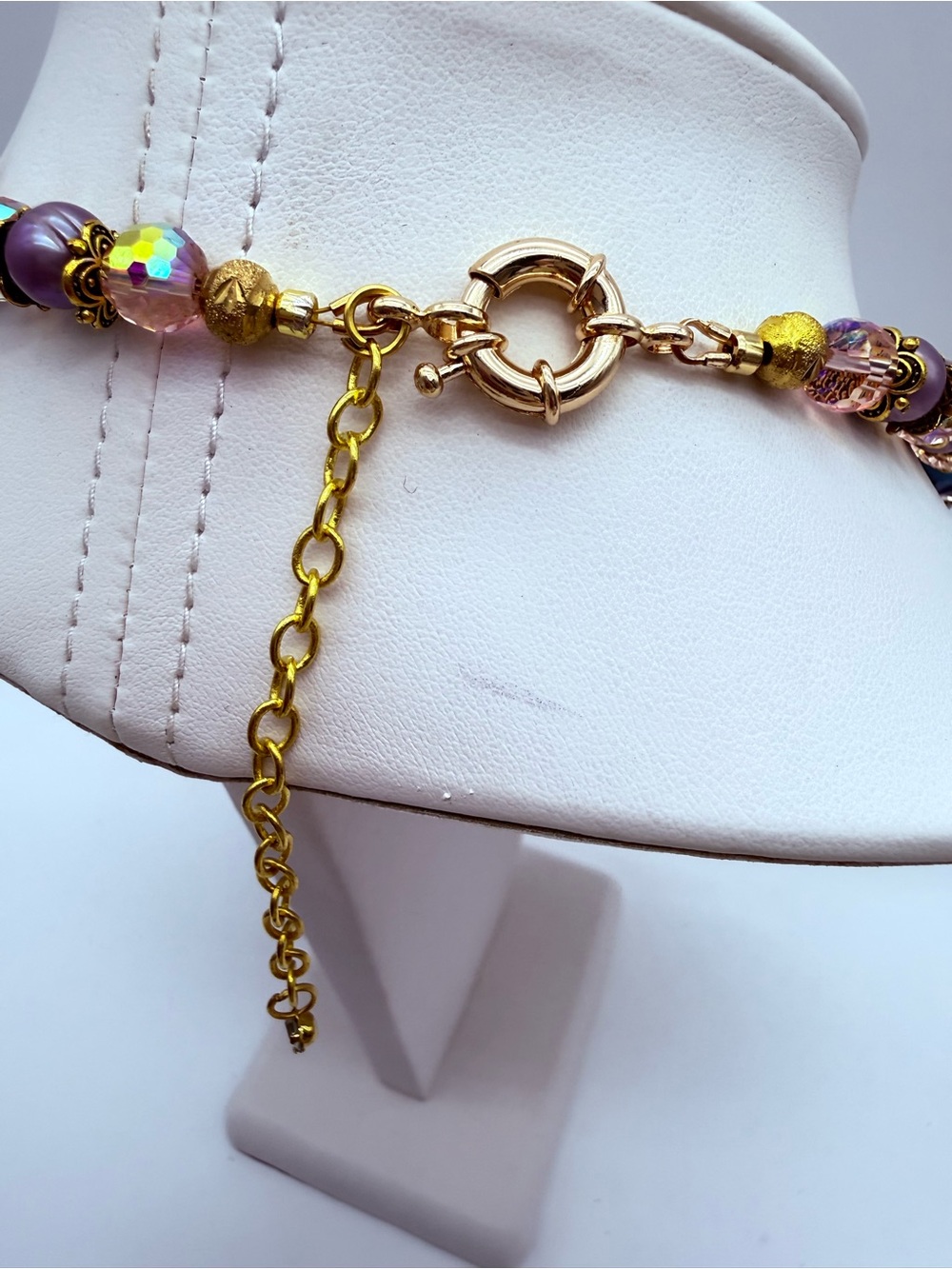 Artisan Blue Lampwork Glass & Lavendar Freshwater Pearl Necklace - Picture 7 of 7